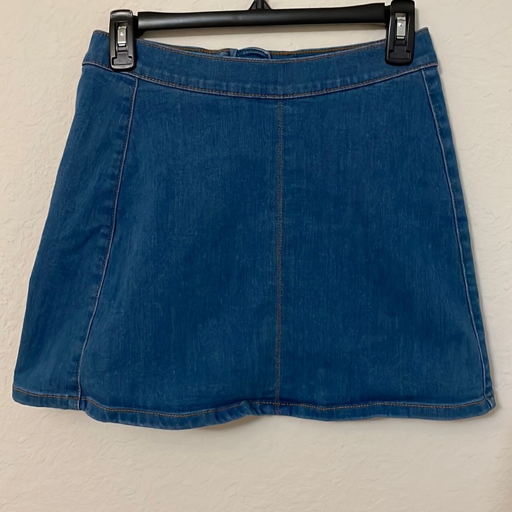 EXPRESS Jeans Skirt MINI Denim Blue Zipper Short zero 0 blend cotton polyester